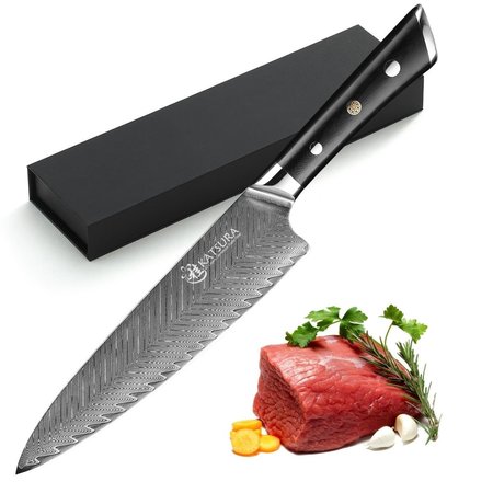 KATSURA CUTLERY 8 in. Thunder-X Series 50 mm Ultra-Wide Blade Damascus Gyuto Chef Knife CKTD20G